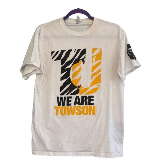 Towson State University Jerzees Graphic Tee White Yellow Black Maryland Tiger TS - Picture 1 of 5